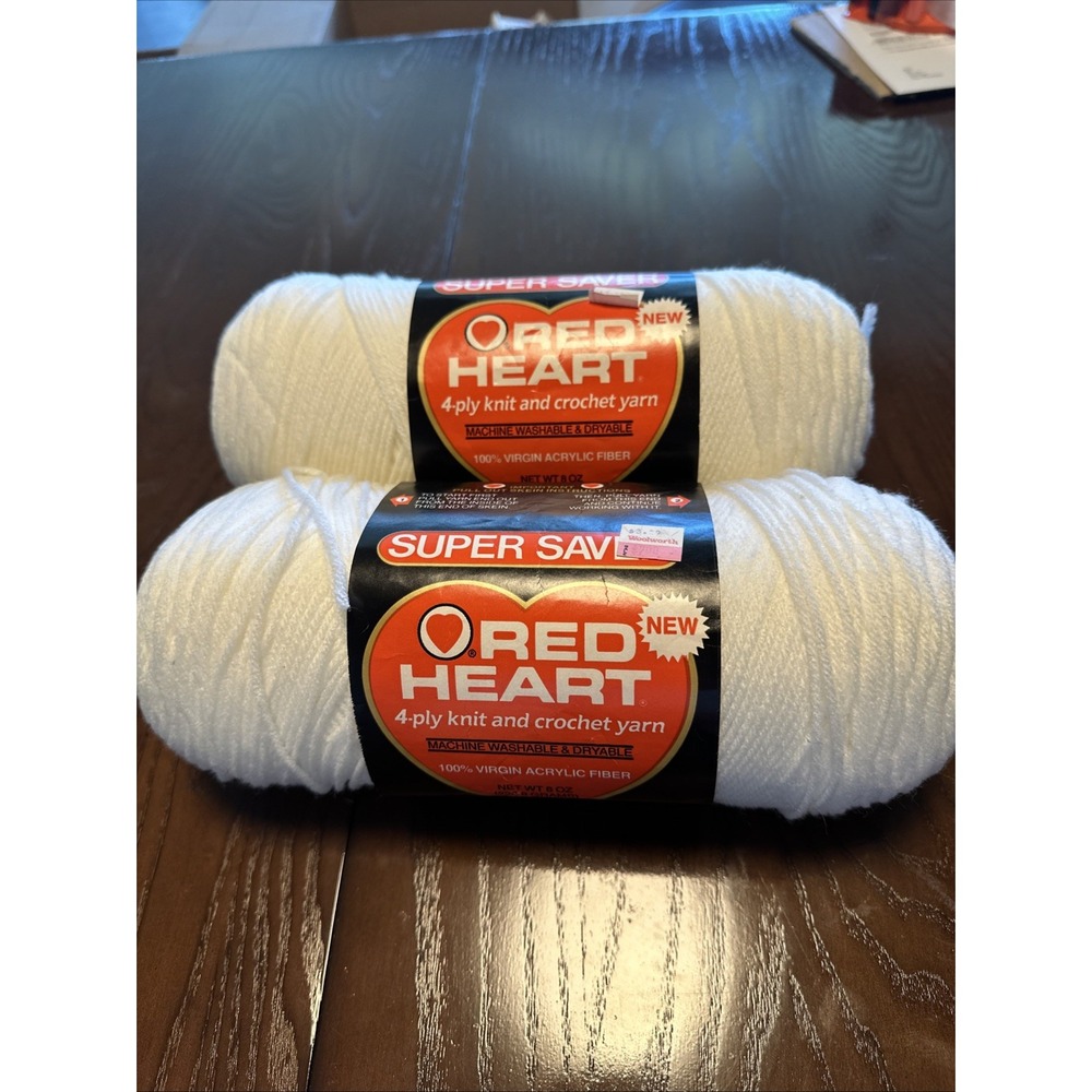 Lot of 2‎ Red Heart Super Saver Soft White 4 Ply Acrylic Yarn